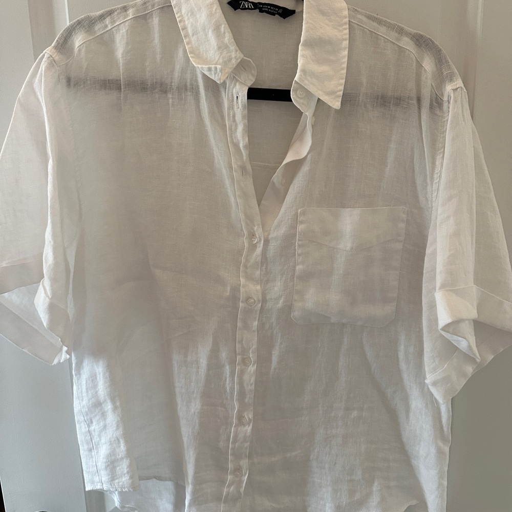 Zara Men's White Linen Shirt